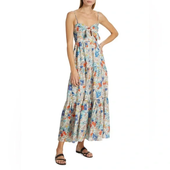 Zimmermann - Clover Tie Front Midi Dress Topaz Peony Floral US 8 / AU 2 / Medium - Picture 2 of 16